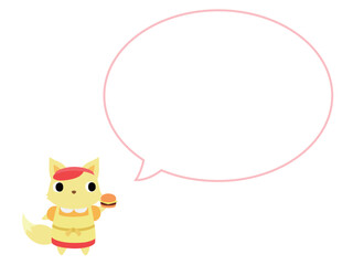 ハンバーガーショップ店員のキツネ　吹き出し付