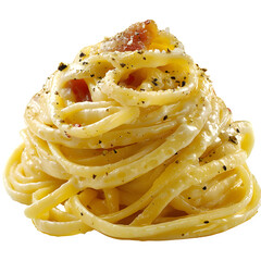 Italian spaghetti carbonara on transparent background