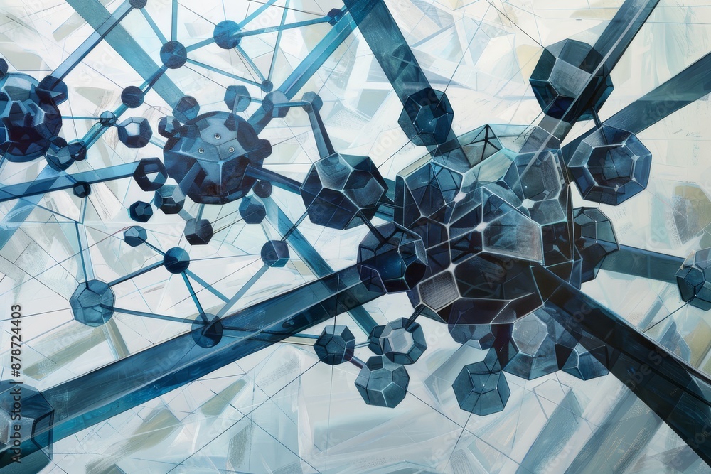 Poster varied shapes and sizes, construct a visually stimulating arrangement of geometric shapes that sugge