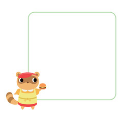 ハンバーガーショップ店員のタヌキ　フレーム付