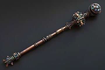 A magical staff, its orb at the top crafted from an intricate cluster of buttons