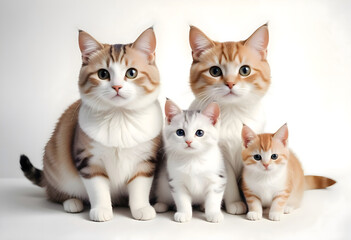 Isolated cat family on white background