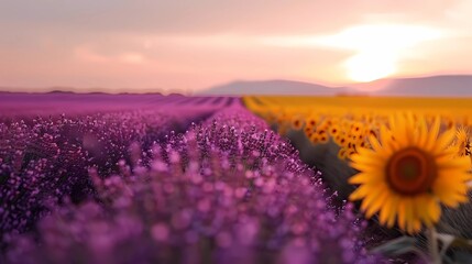 Fototapeta premium field of sunflowers and field of lavender 