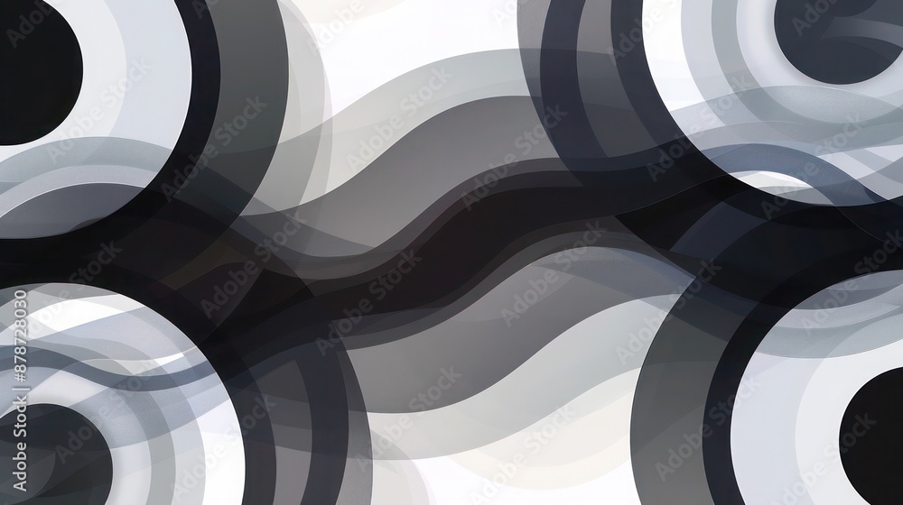 Poster an abstract background with circular geometric patterns in a monochromatic scheme, including shades 