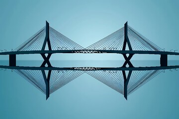 A minimalist bridge icon with a reflection effect, symbolizing connection and transition