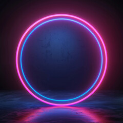 Obraz premium Neon Glowing Circle, Ultraviolet Futuristic Round Frame on Dark Background