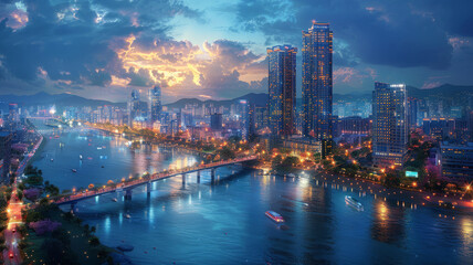 Obraz premium fancy buildings in seoul beautiful weather.generatiive ai