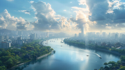 Fototapeta premium fancy buildings in seoul beautiful weather.generatiive ai
