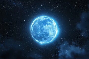 Obraz premium full moon with a glowing blue aura floating in the night sky
