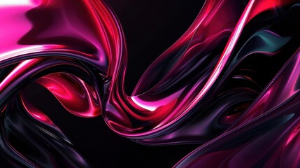 An abstract background featuring fluid, flowing lines in contrasting colors of vibrant neon pink and deep black, creating a dynamic and eye-catching scene that mimics the appearance of liquid art.