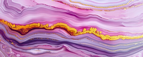 A vibrant and intricate marblelike pattern with swirling shades of purple pink and gold The gold specks and patterns resemble the veins and layers of a geode or agate while the purple and pink hues gi