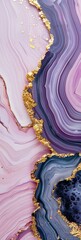 Fototapeta premium A vibrant and intricate marblelike pattern with swirling shades of purple Cupid and gold The gold specks and patterns resemble the veins and layers of a geode or agate while the purple and pink hues g