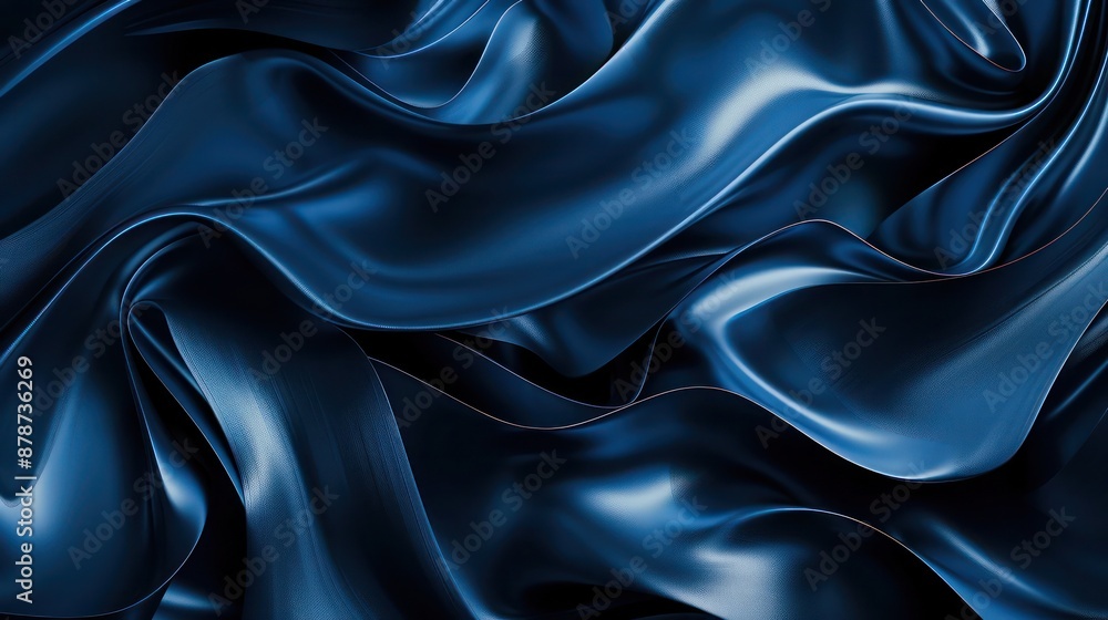 Poster an abstract background featuring fluid, flowing lines in a monochromatic scheme of deep blues, creat