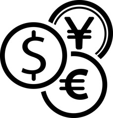 Exchange money dollar icon in line. isolated on transparent background. World currency icon Euro, USD dollar, bitcoin, yen, pound, cryptocurrency. Money symbol, coin vector for apps or web