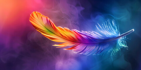 Obraz premium Rainbow feather on an abstract background