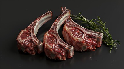 Fototapeta premium Fresh cooked lamb chops on a dark sky very detailed and realistic shape