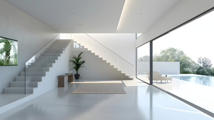 Modern house with white walls and white stairs