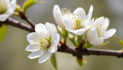 Obraz premium White blooming cherry flower bud on tree in nature closeup view