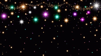 Background with glowing light drops, star and sparkles. Blur abstract blue background, confetti