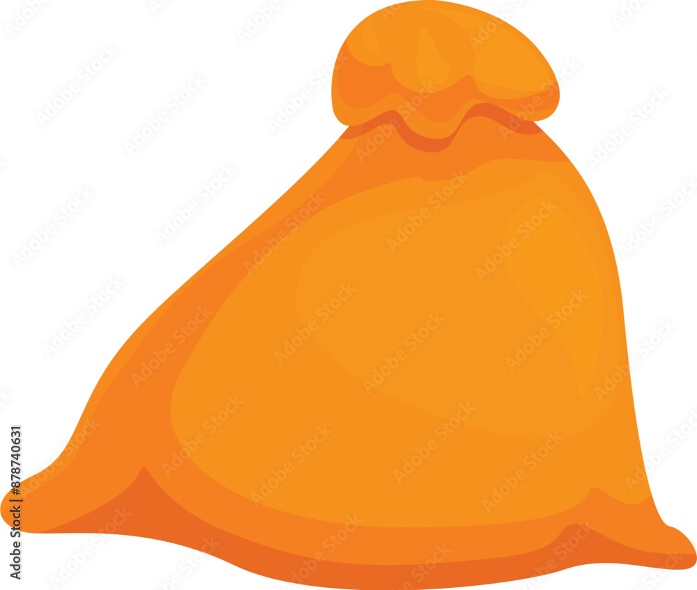 Poster full orange textile sack with tied neck for storing and transporting bulk products