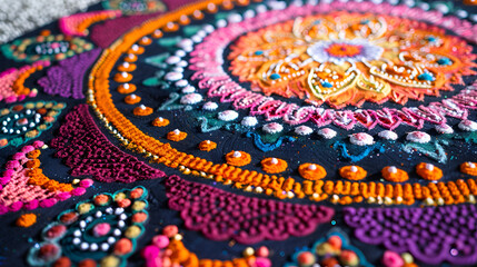  Intricate Rangoli pattern with bright colors in traditional Indian