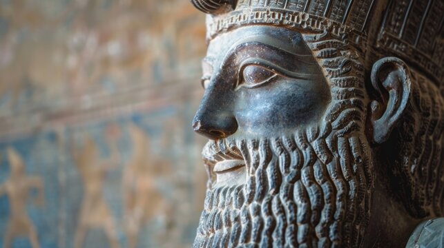 Close-up view of a stone sculpture of a beardless man with a crown in persepolis, iran