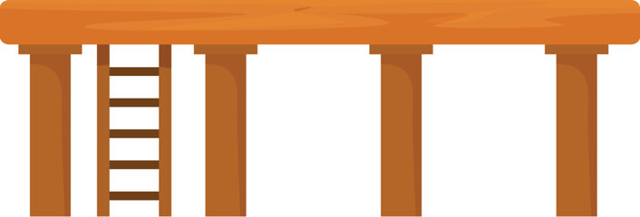 Simple wooden table with ladder standing on four legs on white background