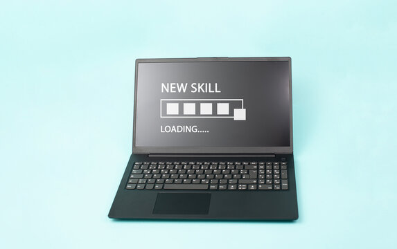Progress bar with the words new skill loading, education concept, having a goal, online learning, knowledge is power strategy 