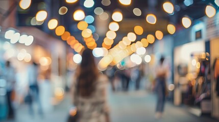 Blurred lights and people walking through a night market
