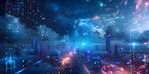 Fototapeta premium A hologram of a big city