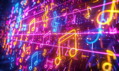 Obraz premium Neon Lights and Musical Notes: Abstract Illuminated Display