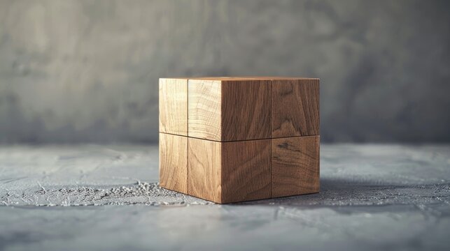 Company s core principles depicted on wooden cube with grey backdrop Business ideology display in modern stacked design