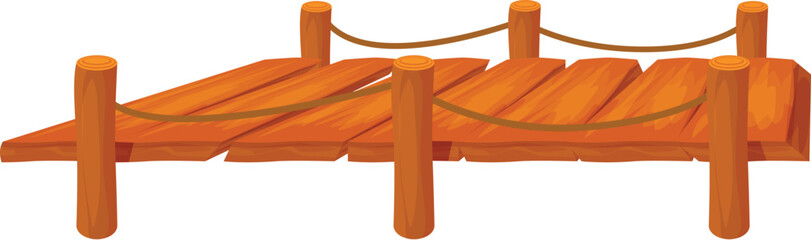 Obraz premium Wooden pier with ropes connecting land with water on white background