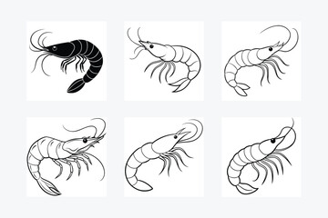 Shrimp silhouette, Prawn cut-out vector icon black and white