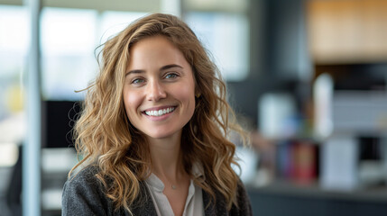Fototapeta premium Smiling female financial advisor in the office , a female employee at company 