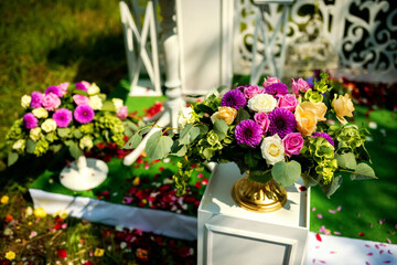 Wedding Floral Arrangement on White Pedestal