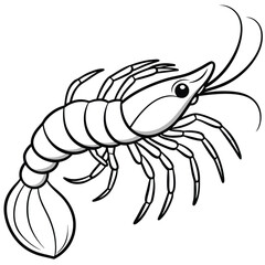 Shrimp silhouette, Prawn cut-out vector icon black and white