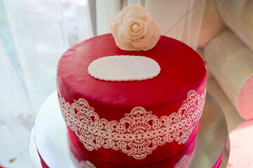Red Birthday Cake With Lace Detail