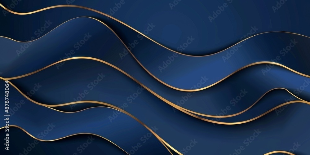 Poster luxury blue background vector with golden wave line for text and design
