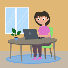 Girl working remotely at home using a laptop