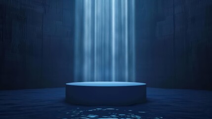 A minimalist corporate event where a glowing