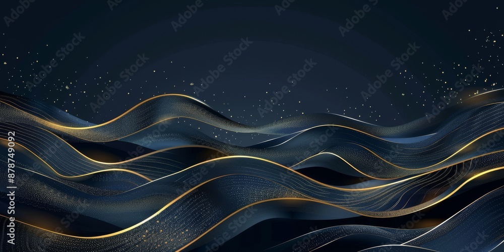 Poster luxury blue background vector with golden wave line for text and design