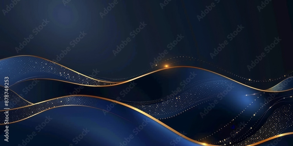 Poster luxury blue background vector with golden wave line for text and design