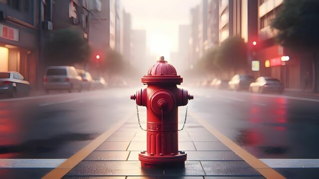 red fire hydrant in the city treet	

