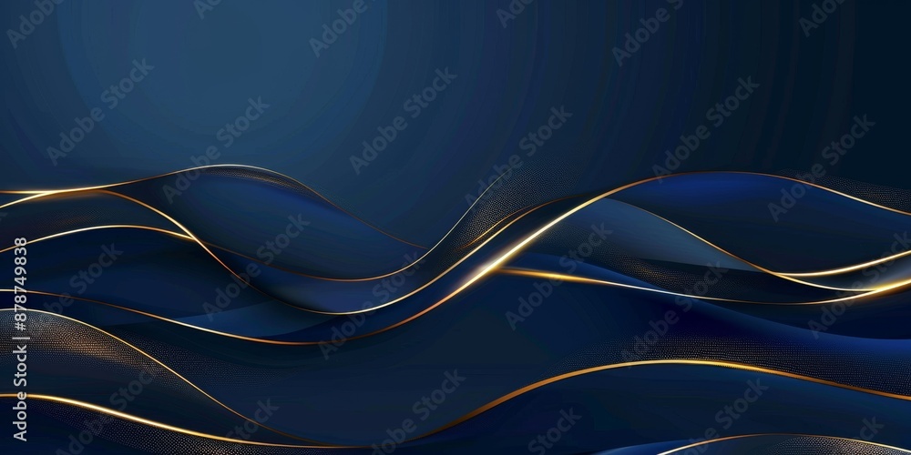 Poster luxury blue background vector with golden wave line for text and design