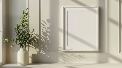 Blank white picture frame hanging on a wall, ready for your artwork or photo.