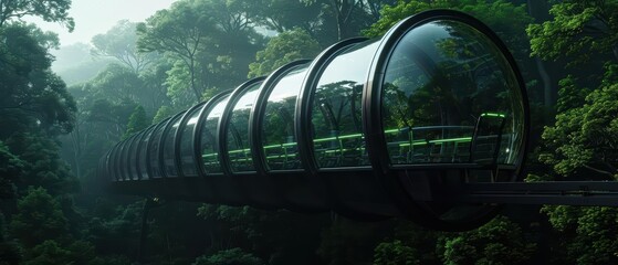 An ethereal forest network where floating pods navigate through enchanted groves