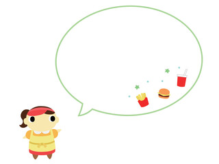 ハンバーガーショップの店員　吹き出し＋装飾付