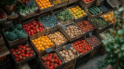Variety of Fresh Vegetables and Fruits at Market