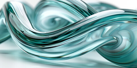 an abstract curved glass sculpture with striped blue-green curves,generative ai